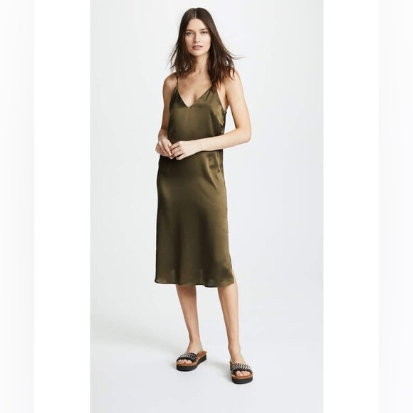 Anine Bing Gemma Slip Silk Dress Olive Green Size Large - Picture 2 of 10